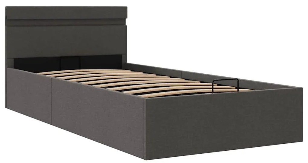 Cama hidráulica c/ arrumação LED 100x200cm tecido cinza-escuro