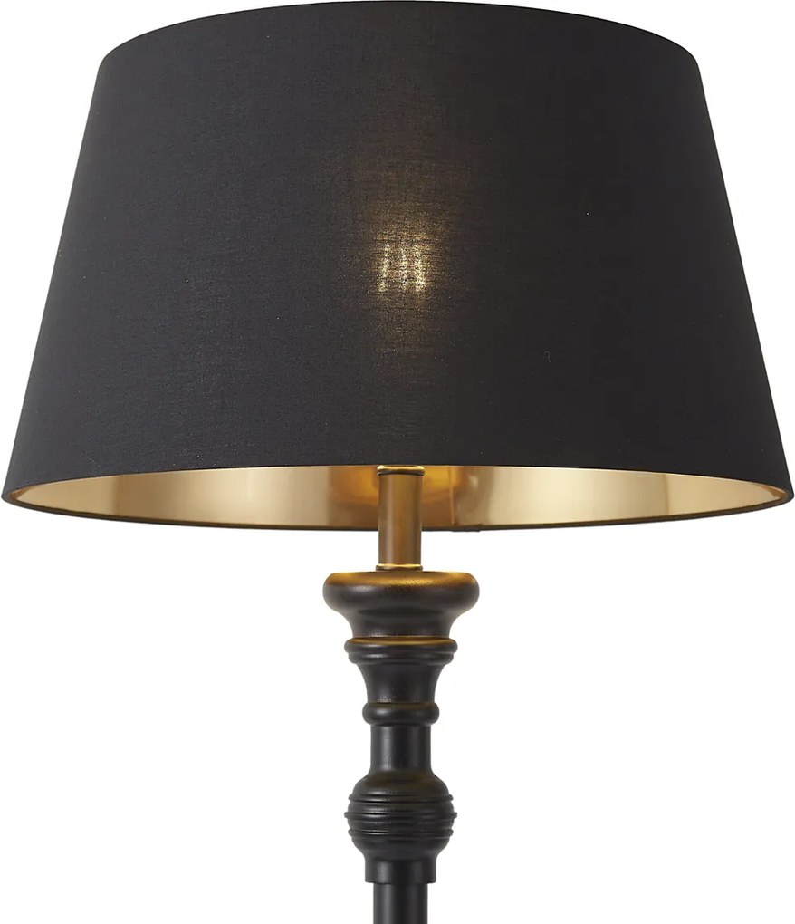 Candeeiro de pé com abajur de 45 cm preto com interior dourado - Classico