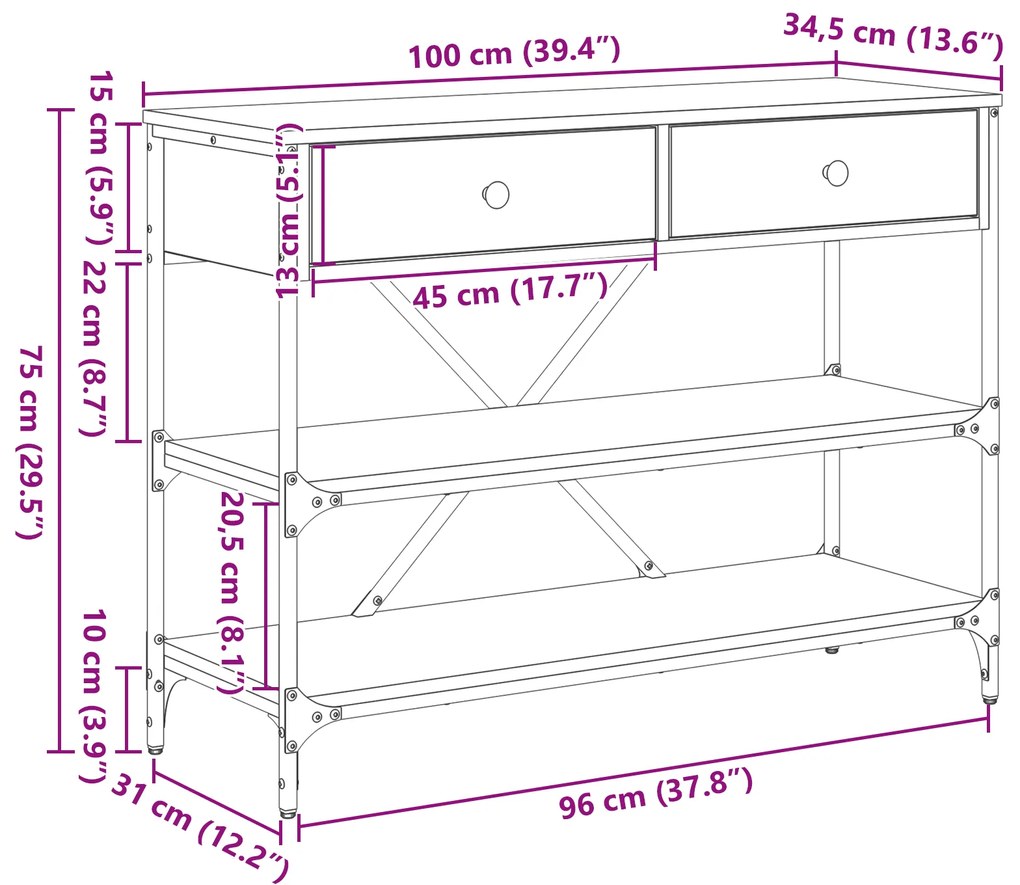Mesa de Console Carvalho Preto 100x34.5x75 cm Madeira Engenheirada