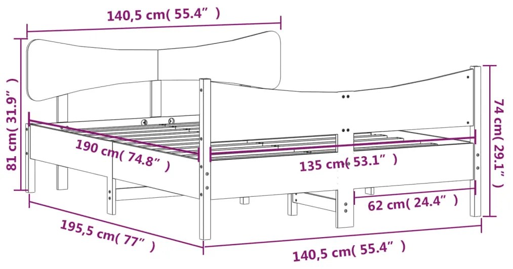 Cama sem colchão 135x190 cm madeira de pinho maciça branco