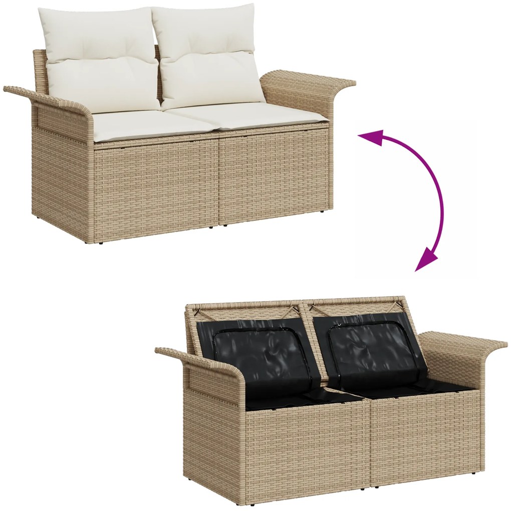 Conjunto de Sofá de Jardim com 7 Peças e Almofadas de Rattan Bege