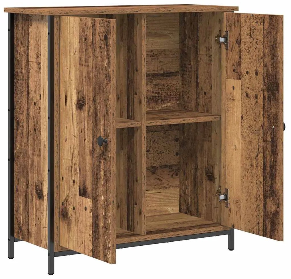 Buffet Lateral Madeira Antiga 70x30x80 cm Madeira Engenheirada e Aço