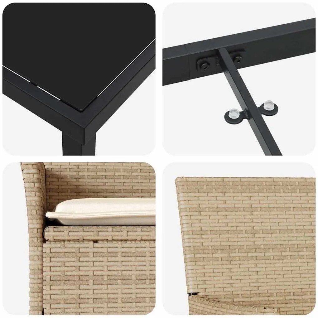 Conjunto de Jantar para Jardim 3 Peças com Almofadas Bege em Rattan Si