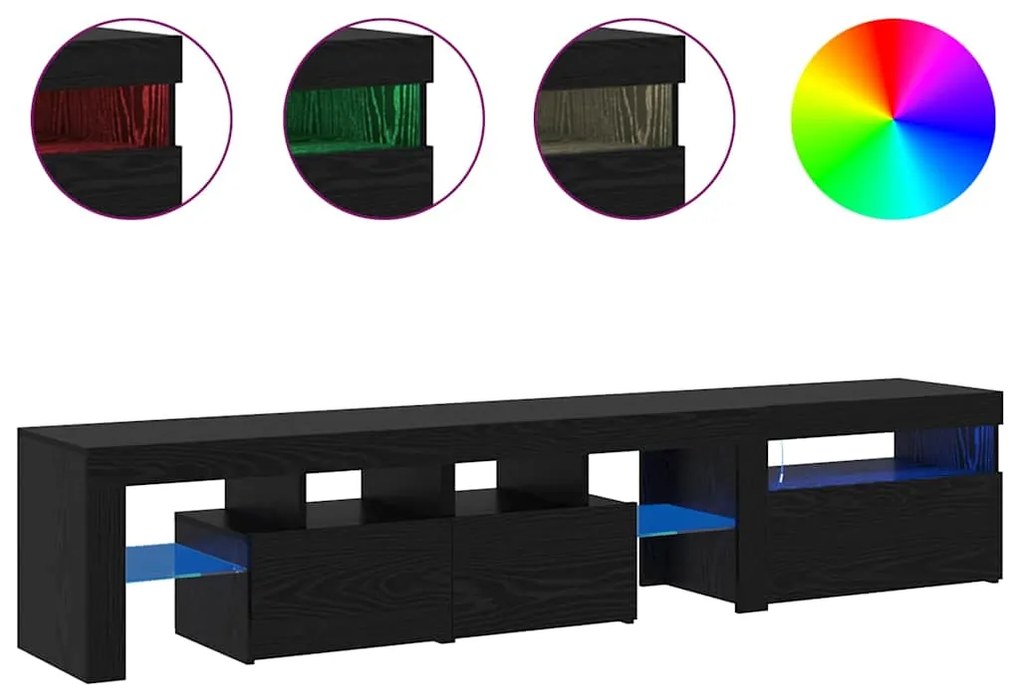 Gabinetes de TV vidaXL 2 peças com luzes LED de carvalho preto em made