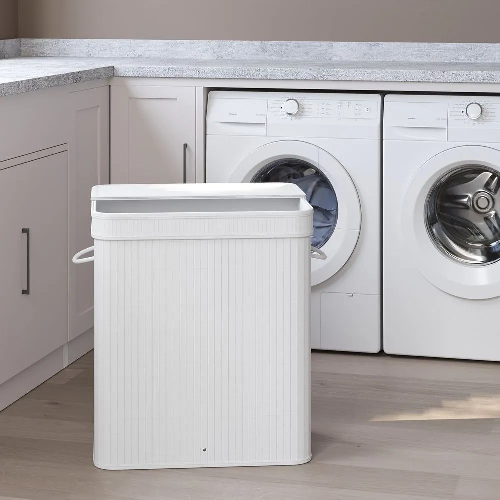 Cesto para roupa suja em bambu de 34,5 x 54,5 x 61 cm branco