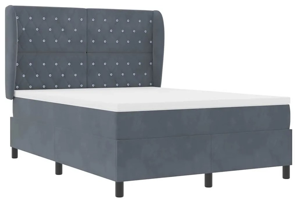 Cama box com colchão cinza escuro, 160x200 cm, veludo