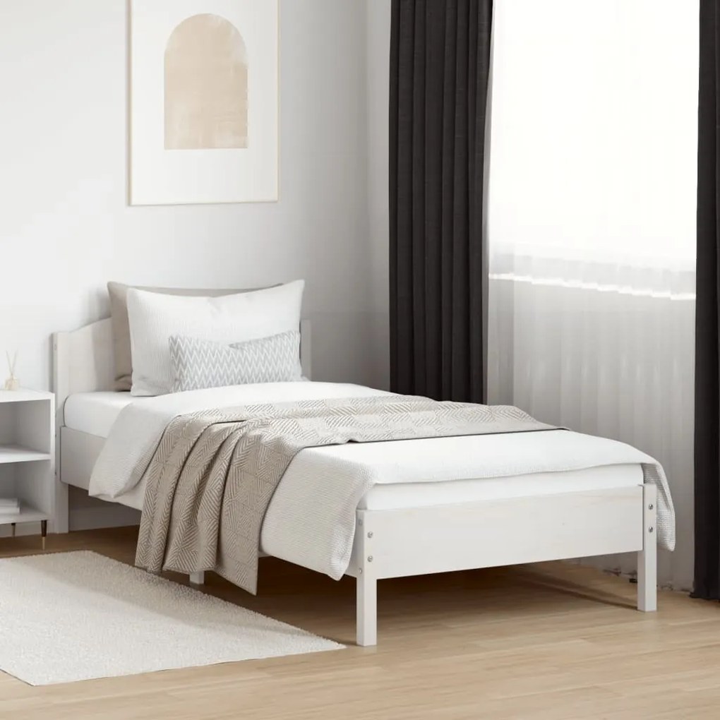 Estrutura de cama com cabeceira 90x200 cm pinho maciço branco