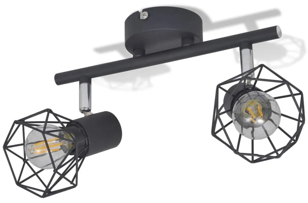 Candeeiro estilo industrial com 2 lâmpadas de filamento LED preto