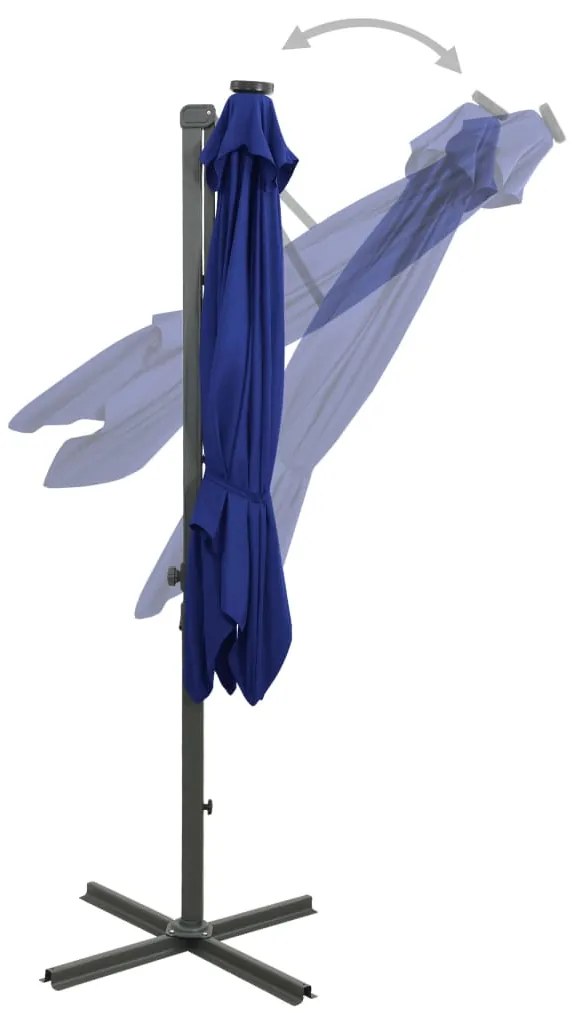 Guarda-sol jardim cantilever poste/luzes LED 300 cm azul-ciano