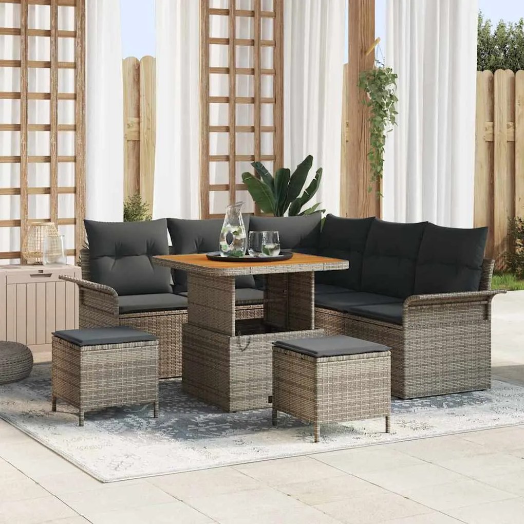 vidaXL Conjunto de Sofá de Jardim com 8 Peças e Almofadas Cinza em Rattan e Poliéster