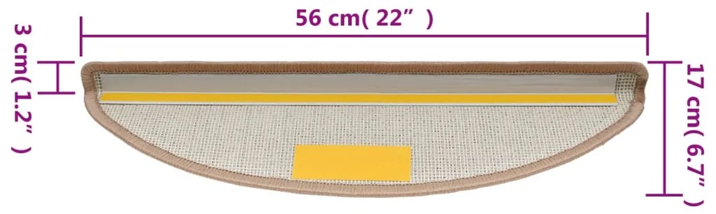Tapetes de escada 15 pcs 56x17x3 cm castanho claro