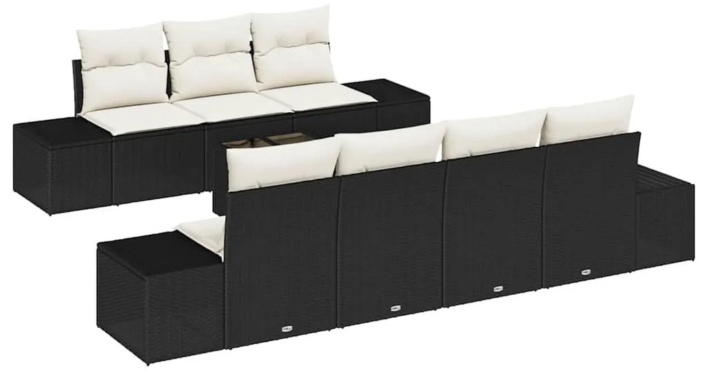 Conjunto de Sofá de Jardim com 8 Peças e Almofadas em Rattan Preto e P