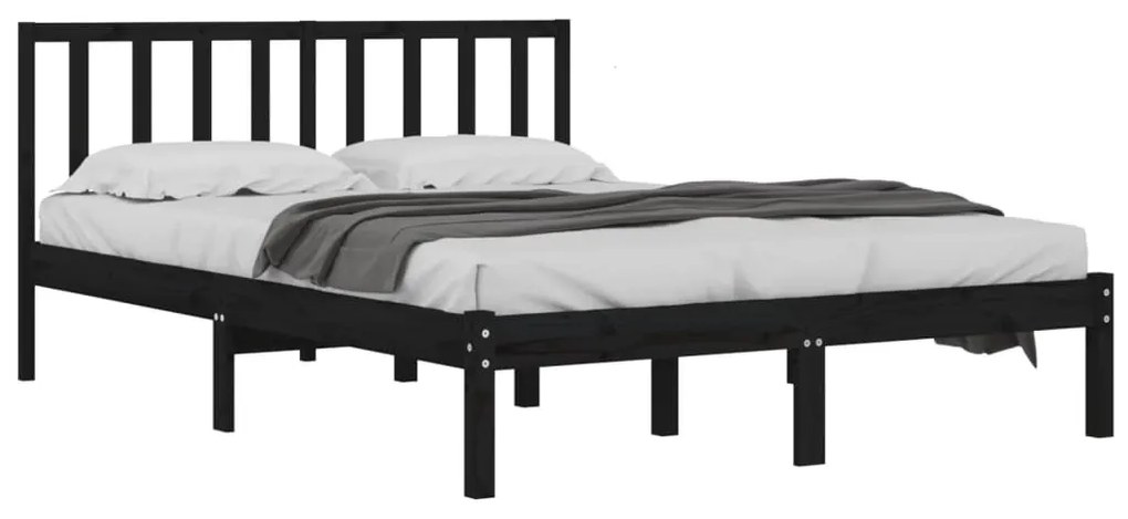 Estrutura de cama 200x200 cm pinho maciço preto