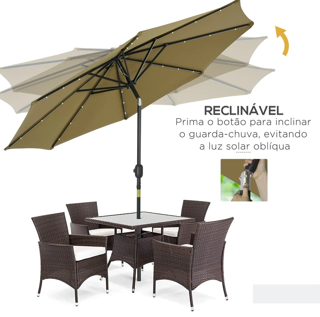 Chapéu de Sol de Jardim Ø268x238cm com 24 Luzes LED Solar Mecanismo de