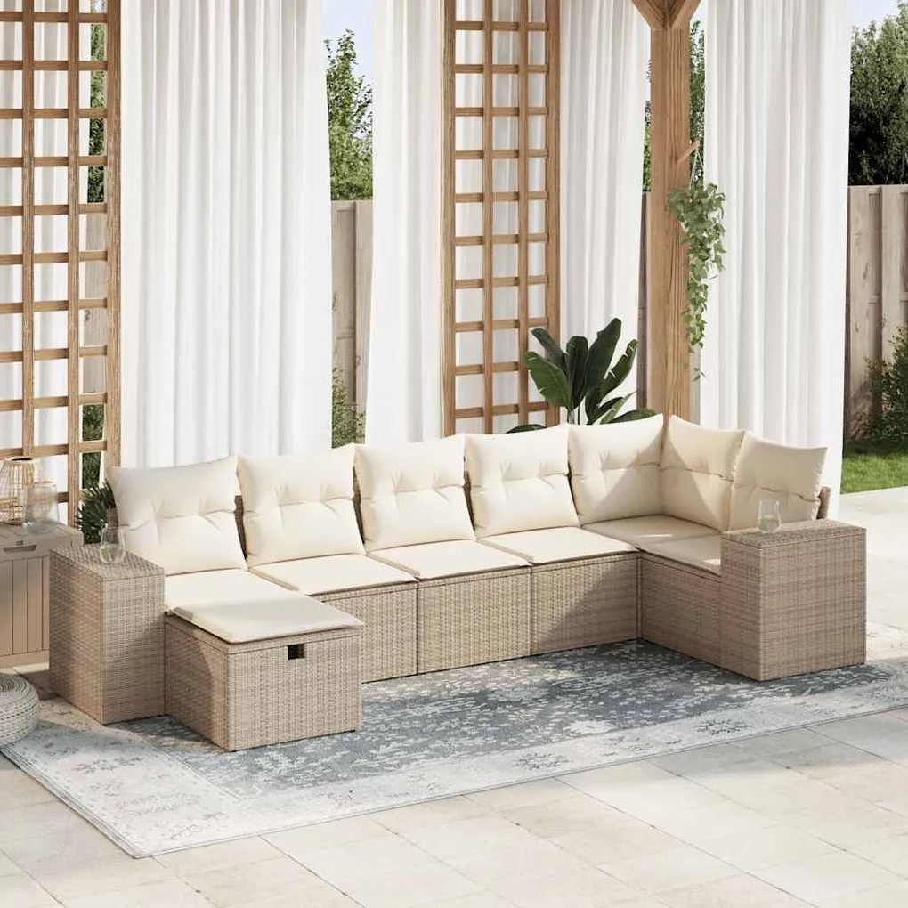 vidaXL 7 pcs conjunto de sofás p/ jardim com almofadões vime PE bege