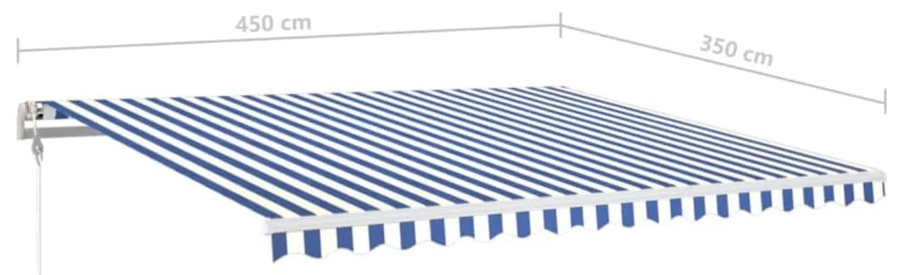 Toldo automático c/ LED e sensor de vento 450x350cm azul/branco