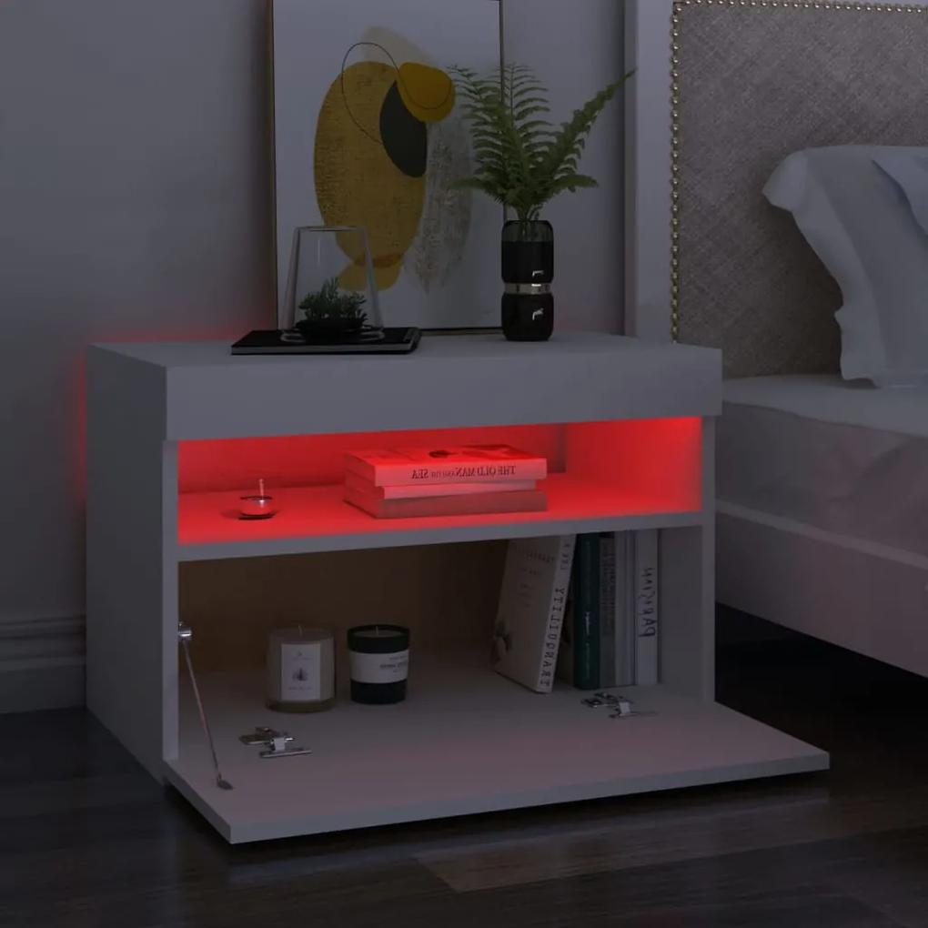 Mesa de cabeceira &amp; luzes LED 60x35x40 cm deriv. madeira branco