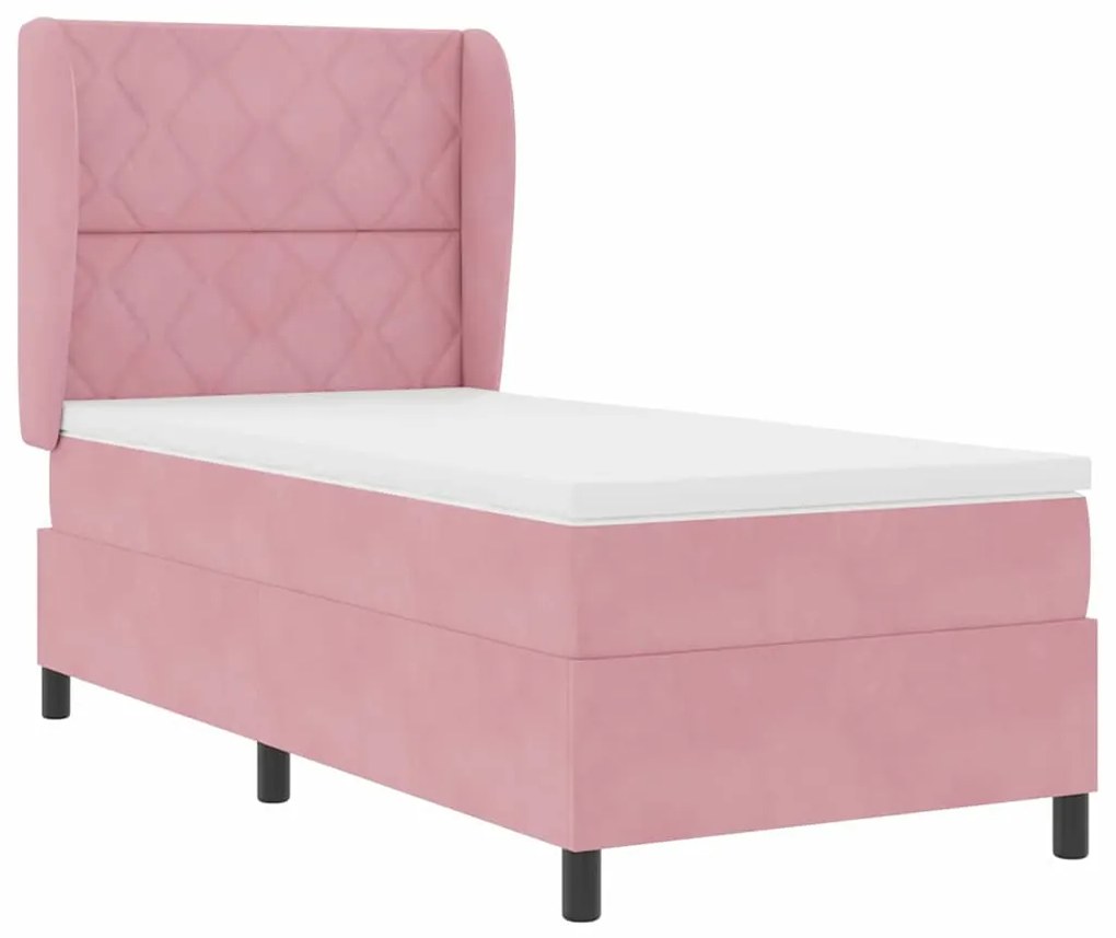 Cama Box com Colchão Rosa, 90x190 cm, Veludo