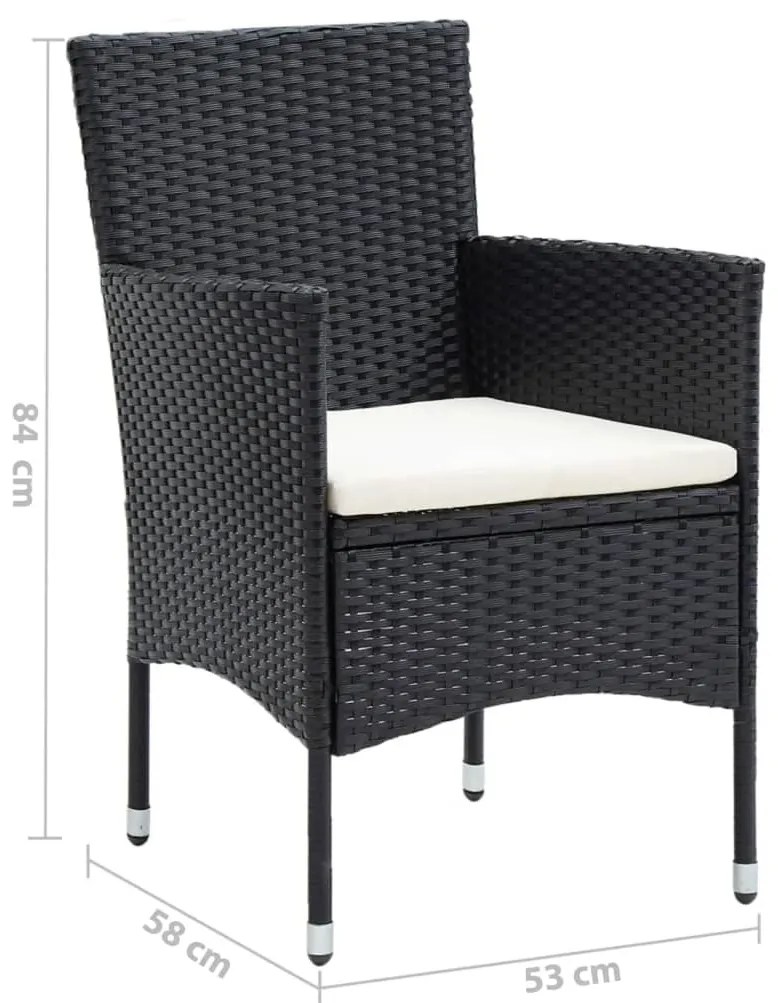 5 pcs conjunto de jantar p/ jardim c/ almofadões vime PE preto