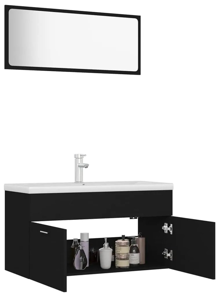 Conjunto de móveis de casa de banho derivados madeira preto