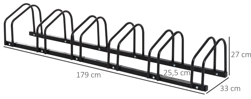 Suporte Estacionamento 6 Bicicletas Aço Resistente Interior Exterior 179x33x27 cm Preto Durável Fácil Montagem