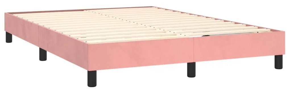 Cama box spring c/ colchão/LED 140x190 cm veludo rosa