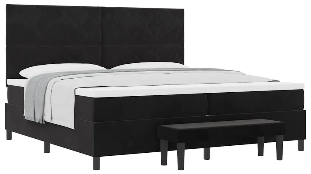 Cama Box Spring com Colchão &amp; Banco Preto 200x200 cm Veludo