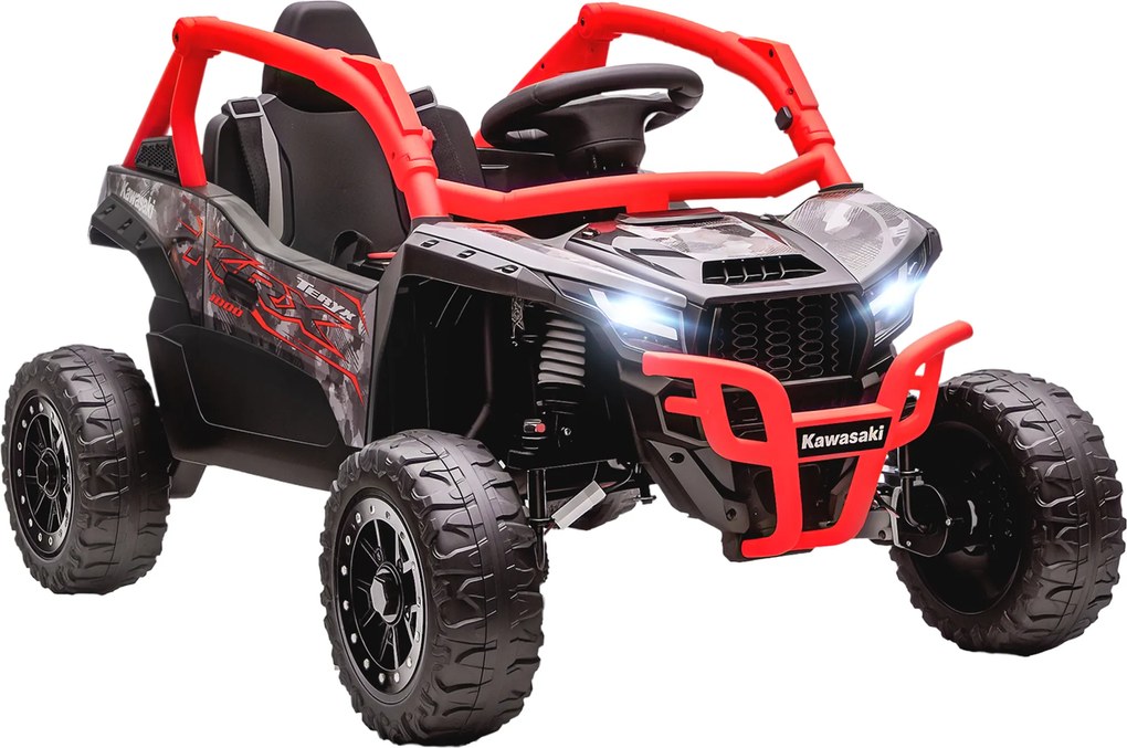 AIYAPLAY Carro Elétrico para Crianças 12V Kawasaki Teryx KRX 1000 com 2 Motores Faróis e USB 100x64x56 cm Vermelho | Aosom Portugal