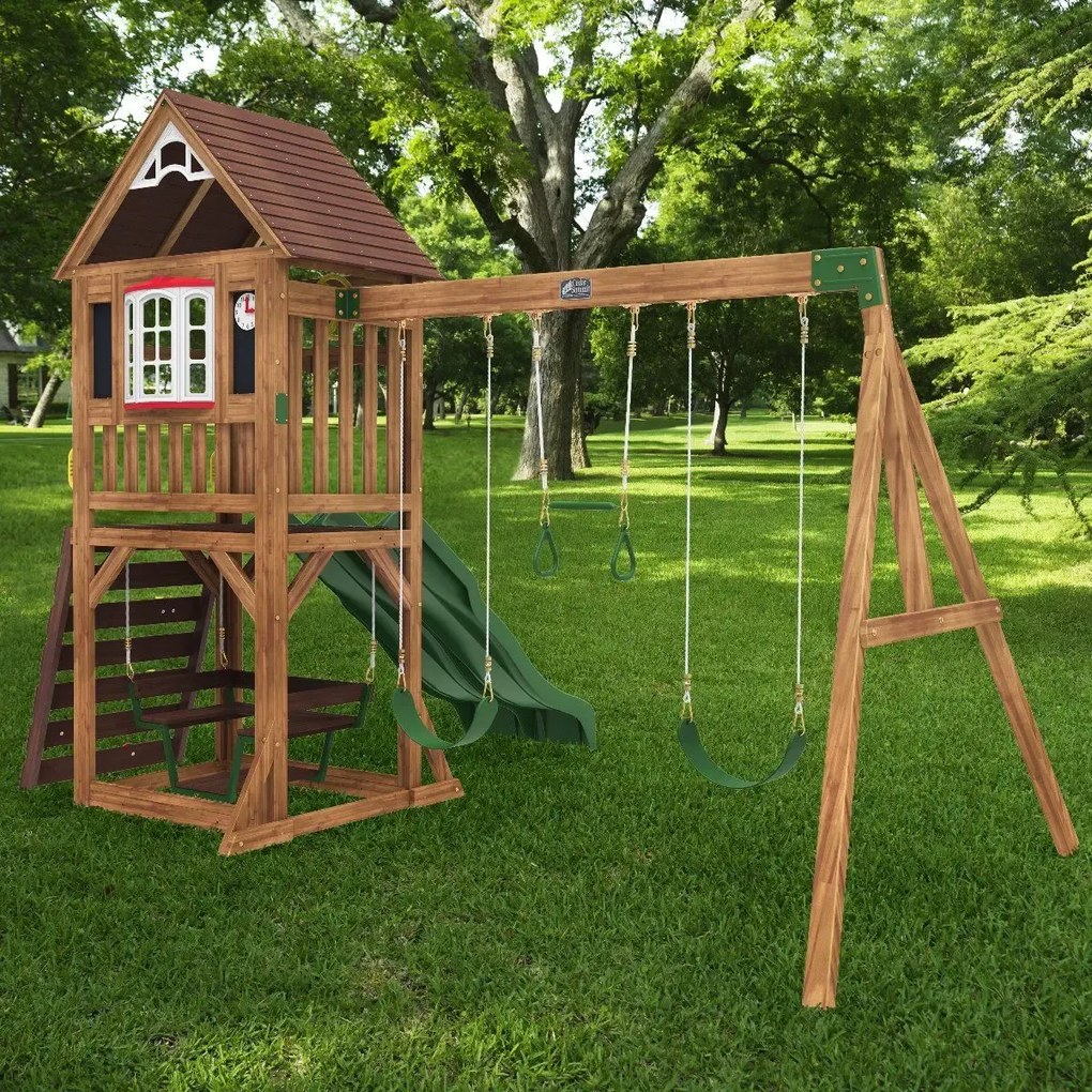 Parque infantil exterior madeira com escorrega e baloiço Lindale Swing
