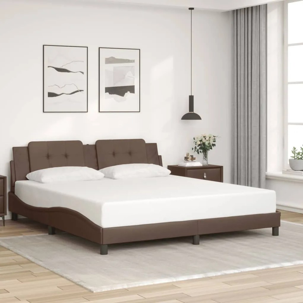 vidaXL Estrutura cama c/ cabeceira 180x200cm couro artificial castanho