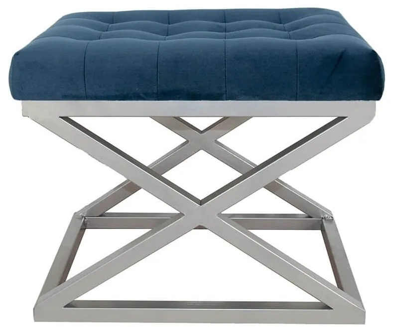 Pouffe Capraz – Navy Blue e Prateado – 50 cm x 42 cm x 40 cm