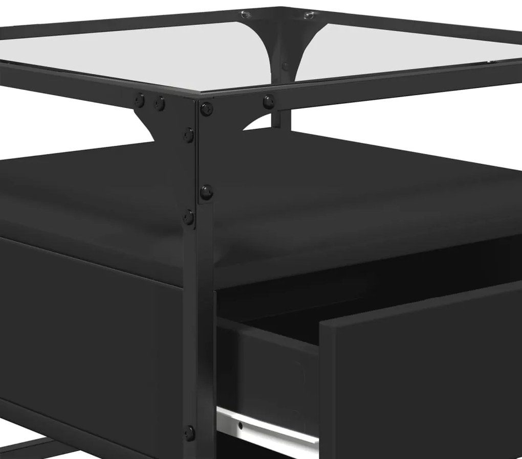 Mesa de centro com topo em vidro preto 50x50x45 cm aço