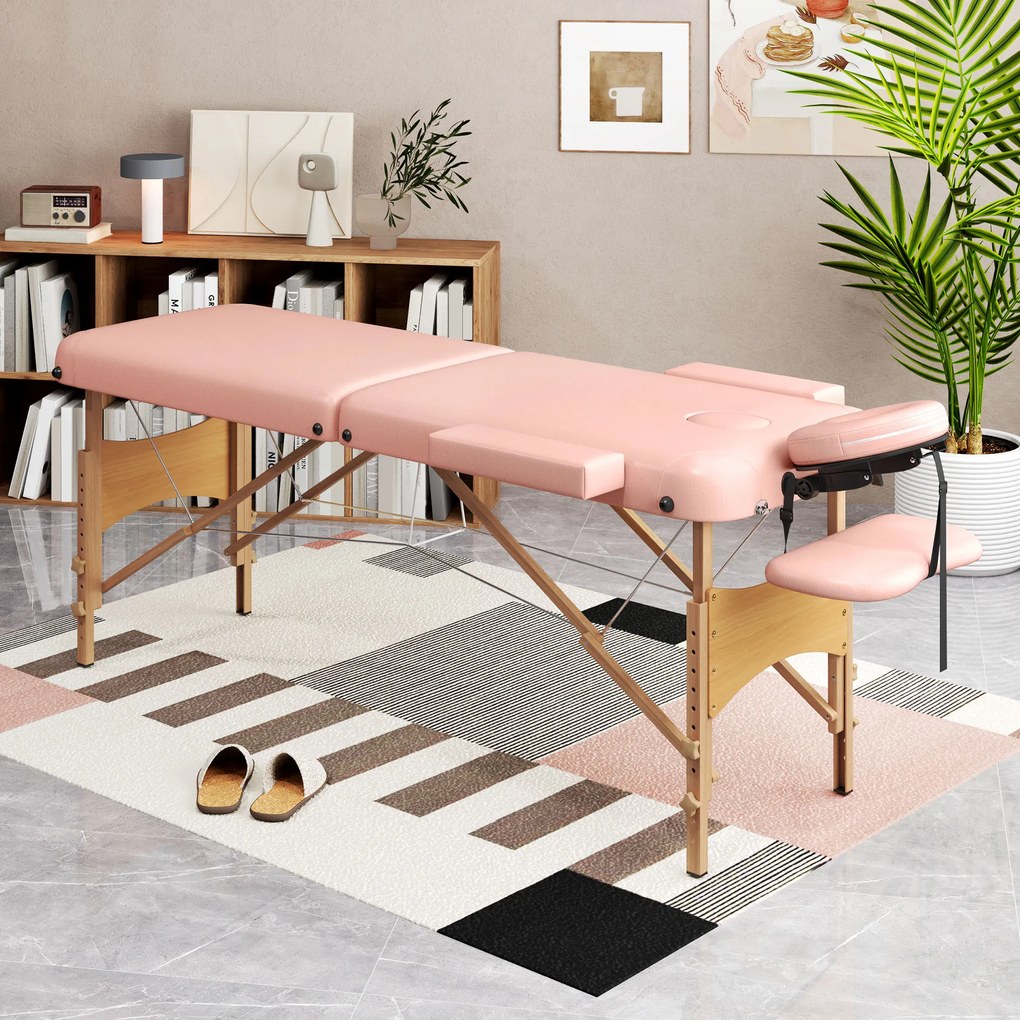 Marquesa de Massagem Dobrável Marquesa com Altura Ajustável Desenho Ergonómico 185x60x64-88 cm Rosa