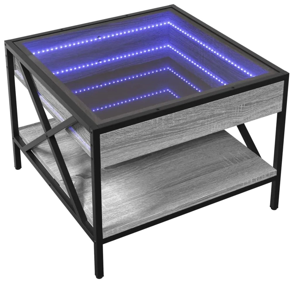 Mesa de centro luzes LED Infinity 50x50x38 cm cinzento sonoma