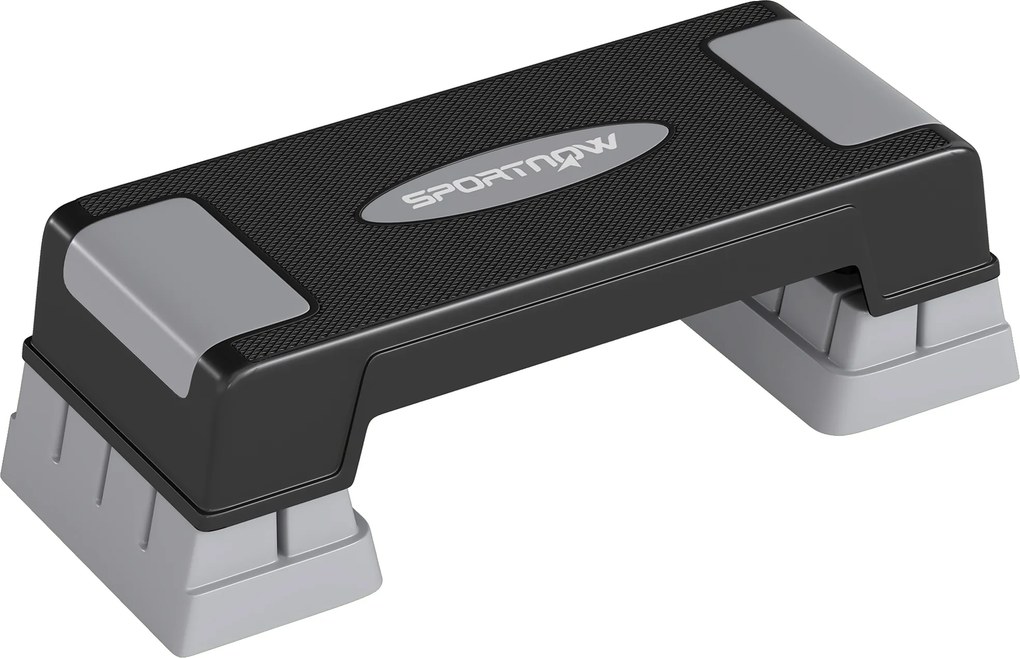 SPORTNOW Stepper Fitness Aeróbico 3 Níveis, Altura Ajustável 12/17,5/22,5 cm, Superfície Antiderrapante, Carga 250 kg, Cinza | Aosom Portugal