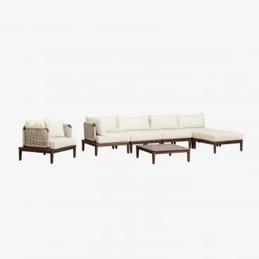 Conjunto De Sala Com Sofá Modular De Canto De 4 Peças, Mesa De Centro, Puff E Poltrona Em Acácia Giulia Castanho-acácia Escuro - Sklum