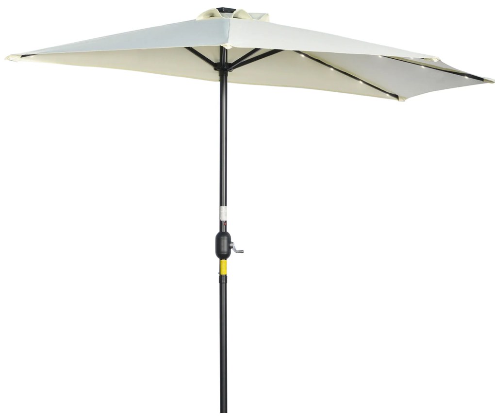 Chapéu de Sol de Jardim com 24 Luzes LED Solar Semicircular com Manivela Teto de Ventilação 265x135x240 cm Bege
