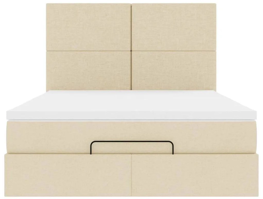Estrutura de cama otomana com colchão tecido creme 140x200cm