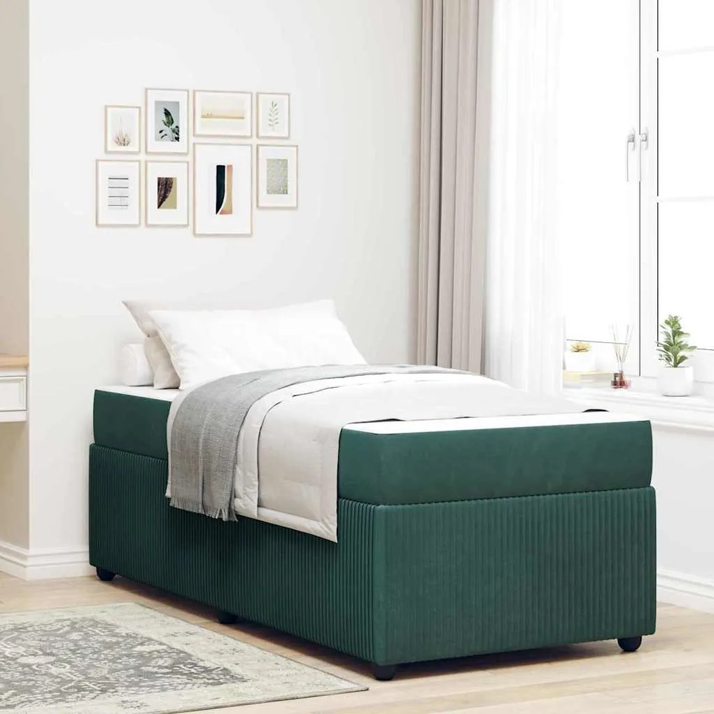 vidaXL Estrutura de cama com colchão Verde-escuro 90 x 190 cm Veludo