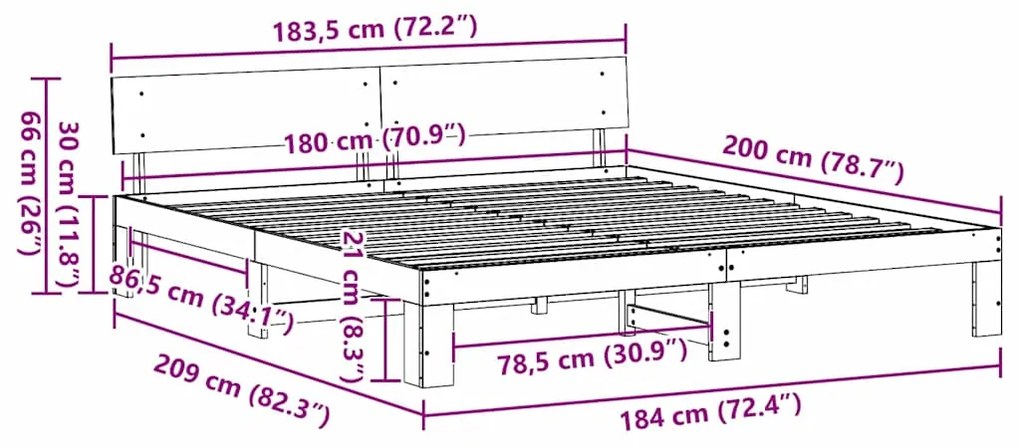 Estrado de Cama com Cabeceira 180x200 cm Madeira de Pinho Maciço