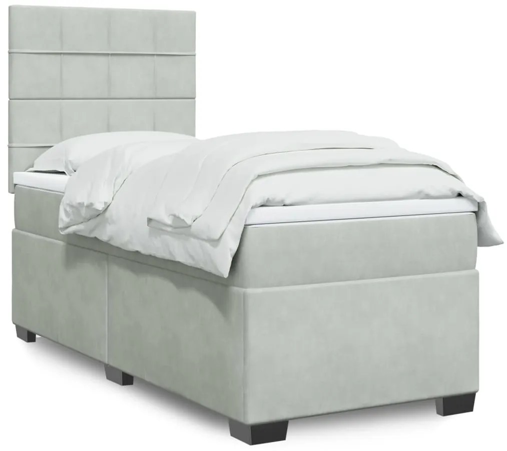 Cama com molas/colchão 100x200 cm veludo cinza-claro