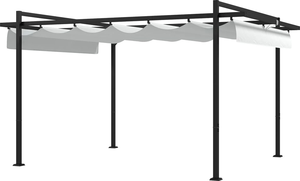 Outsunny Pérgola 3x4 m Pérgola de Jardim com Teto Retrátil de Poliéster e 12 Orifícios de Drenagem Branco | Aosom Portugal
