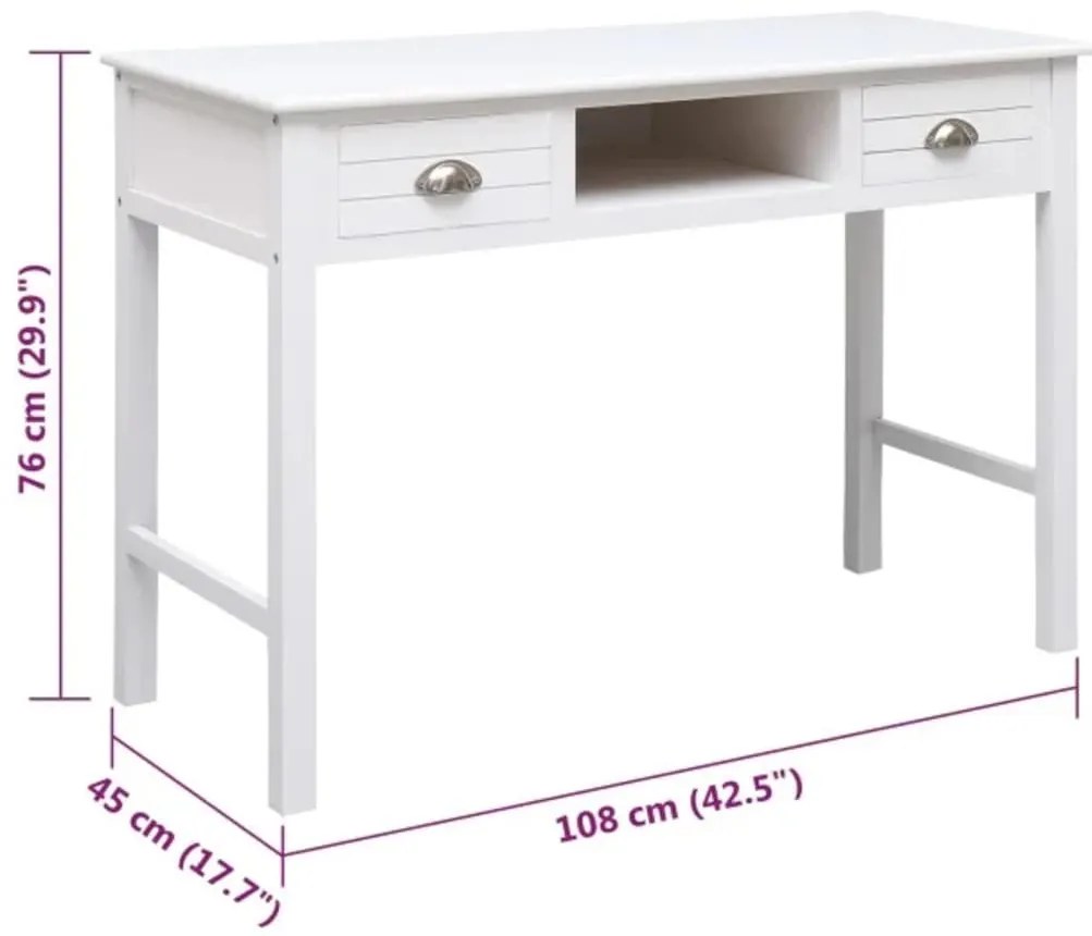 Secretária 108x45x76 cm madeira de paulownia maciça branco