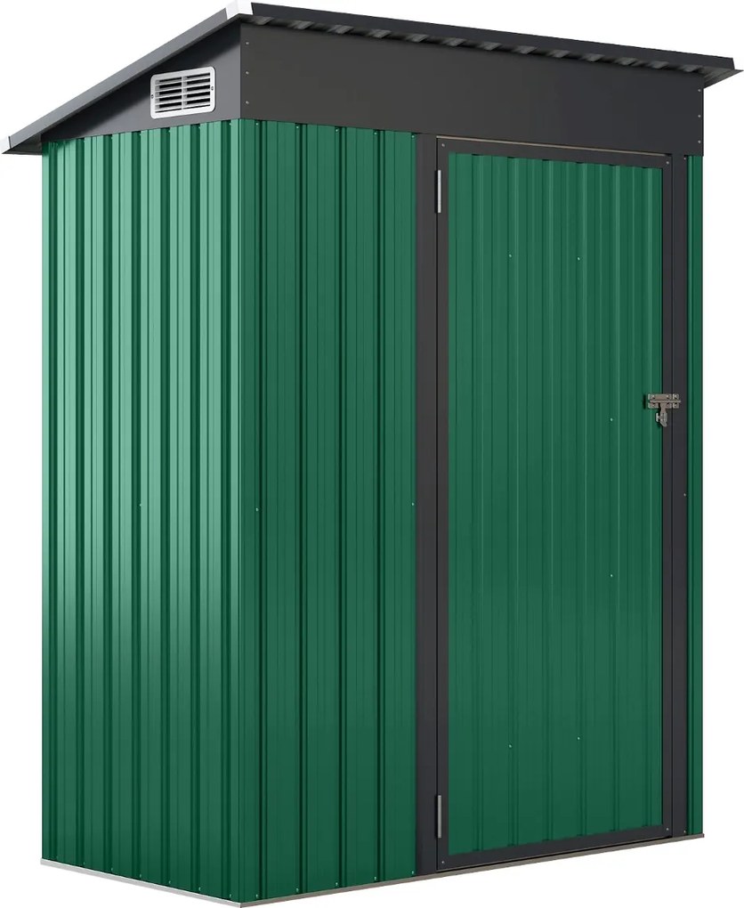 Abrigo jardim 150 x 88 x 185 cm com telhado inclinado Portas com fechadura Ventilação Pátio Jardim Verde