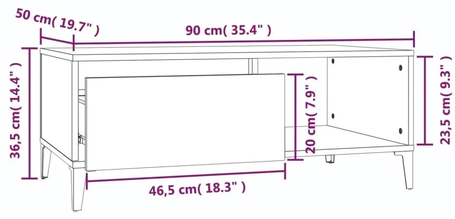 Mesa de centro 90x50x36,5 cm derivados madeira cinzento sonoma