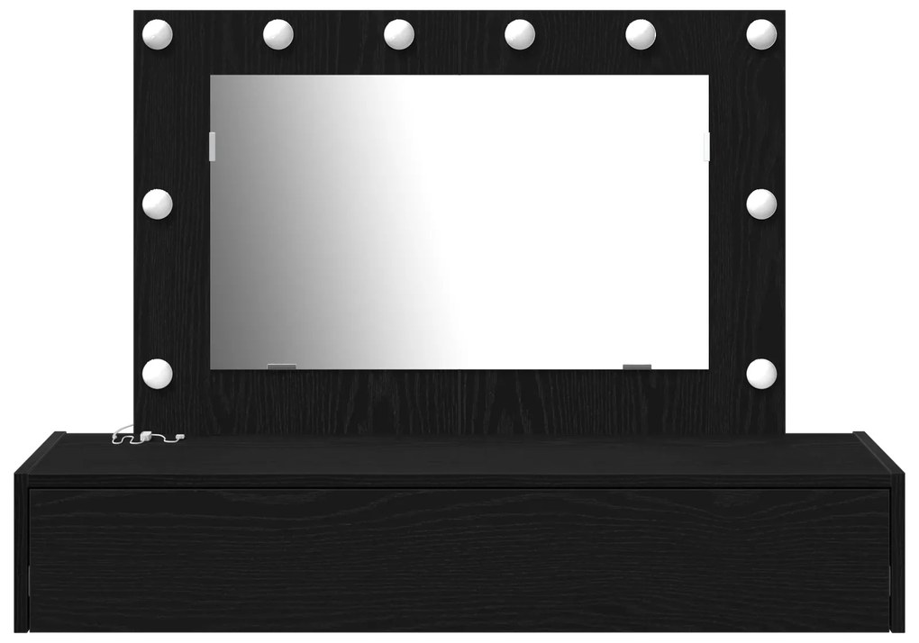 Mesa de Toucador Suspensa com Luzes LED em Carvalho Preto