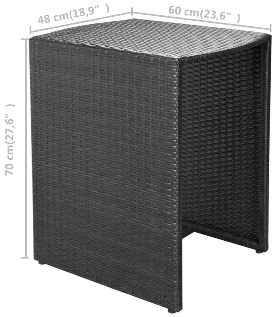 3 pcs conjunto bistrô com almofadas vime PE preto