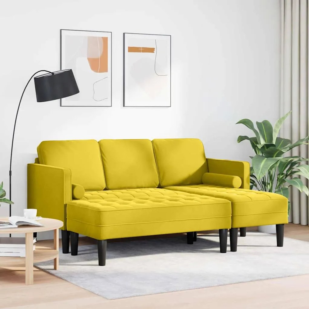 Sofá de Jardim vidaXL com Banco e Almofadas em Veludo Amarelo em L