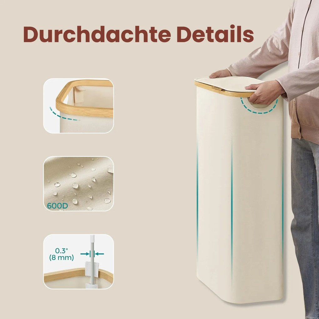 Cesto para roupa suja 65 L 42 x 22,5 x 70,5 cm branco creme