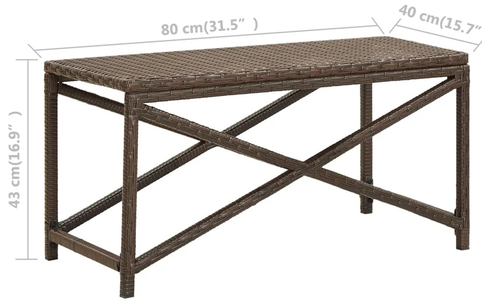 Banco de jardim 80 cm vime PE castanho
